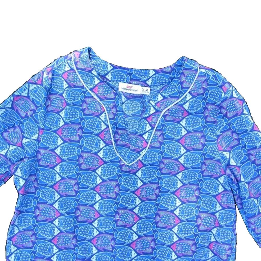 Vineyard Vines Girls M 10-12 Fish Print Tunic Royal Blue Cotton Style 7W0152 - Picture 4 of 16